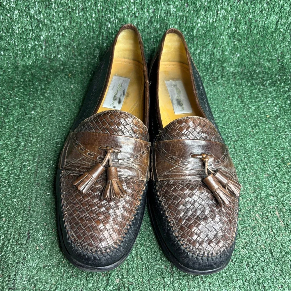 Mezlan Woven Tassel Loafers Leather Slip On Two Tone Dress Shoes Brown Mens 12 M